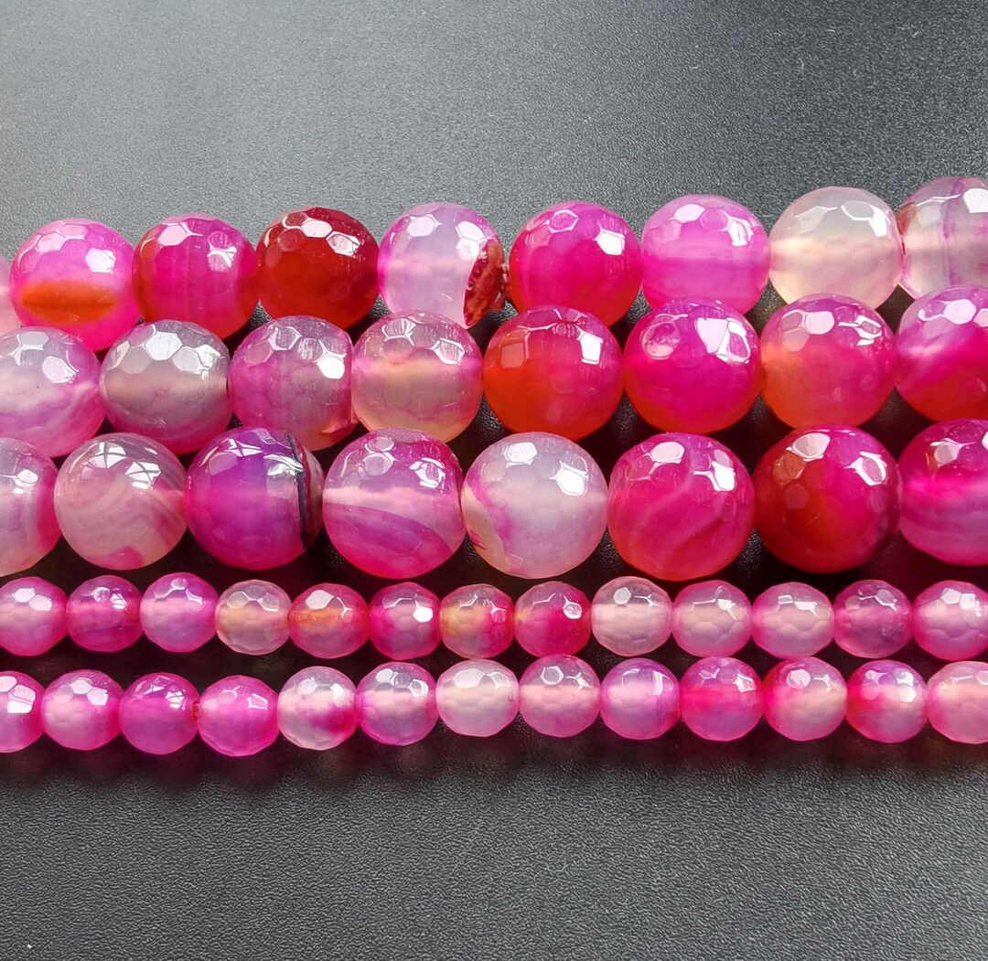 6mm,12mm,faceted Pink Agate Stone Strand,round Loose Beads,full One