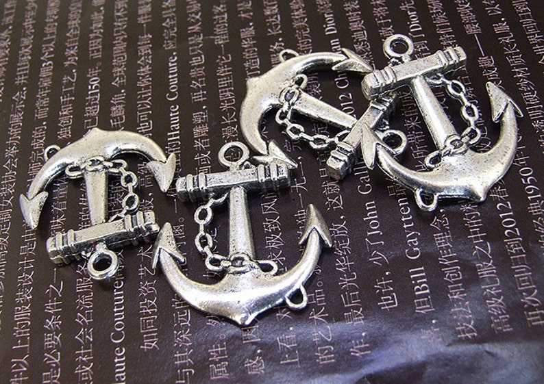 5pcs Sweet Anchor Link Pendant Base Beads Antique Silver Plated Filigree Findings Metal Connector Link Beads 22mmx20mm N image 4