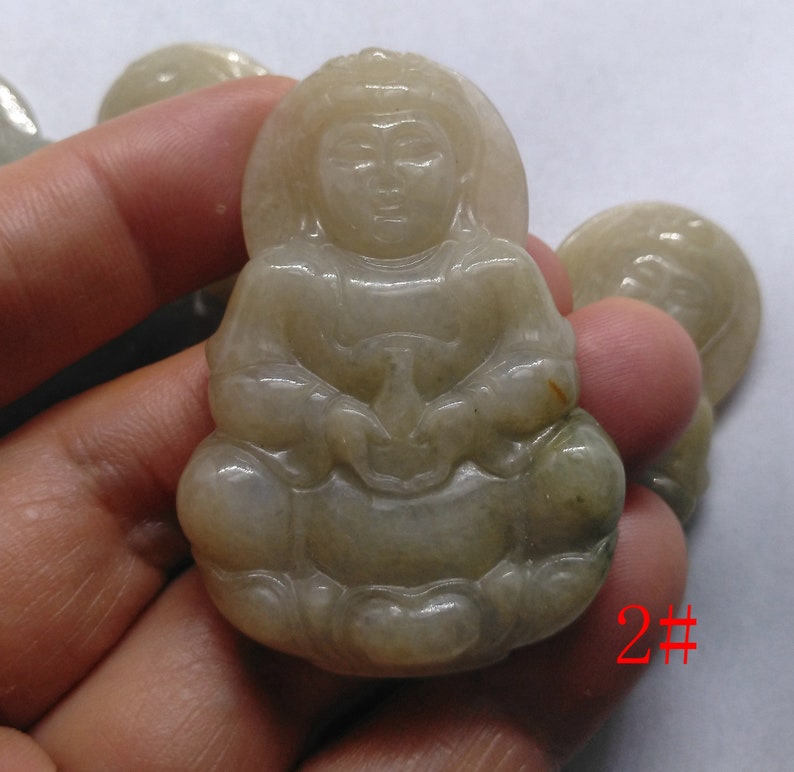 Guanyin Bodhisattva jadeite pendant, Carved Grade A Natural jade stone, yellow Burmese jade, Amulet necklace Pendant, Gemstone bead jewelry image 5