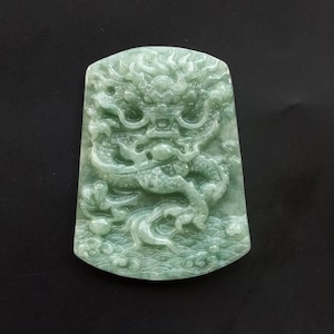 Certified,rectangle dragon,carved Natural green Jadeite Jade stone pendant,Grade A,Amulet necklace Pendant,Gemstone good lucky jewelry