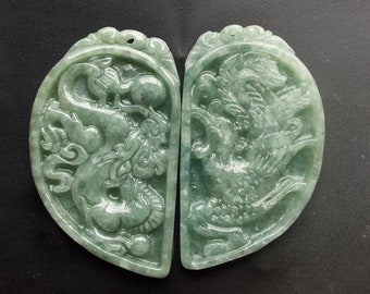 Carved Jadeite Jade Pendant: Dragon and Phoenix Amulet