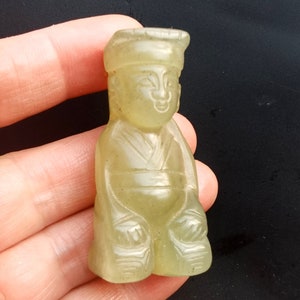 Carved Natural Jade Pendant, green jade bead Pendant, 3D Man Charm Jade Pendant Double Face Amulet Talisman pendant Necklace Jewelry
