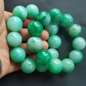 Large Round 18mm green jade stone beaded bracelet, woman bracelet, man bracelet,Unisex Stretch bracelet