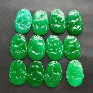 Chinese Zodiac oval green Jade stone Pendant,Rat,Ox,Tiger,Rabbit,Dragon,Snake,Horse,Sheep,Monkey,Rooster,Dog,Pig,Amulet Mythical Animal MG