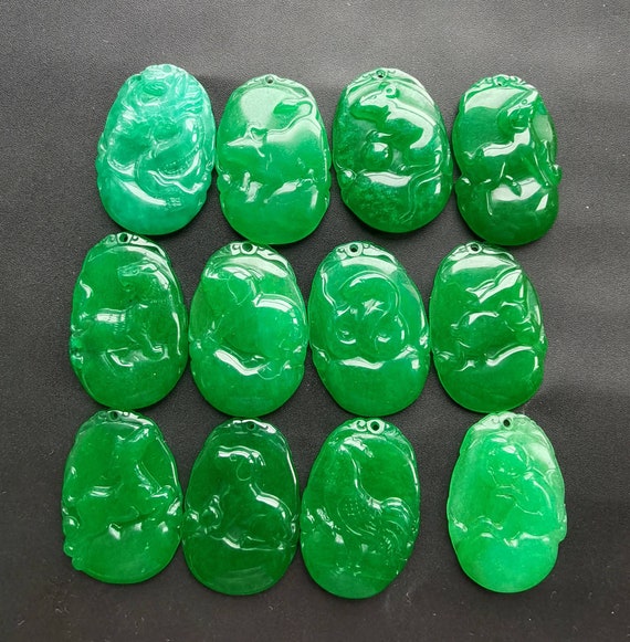 Chinese Zodiac Oval Green Jade Stone Etsy Australia