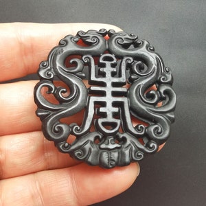 Chinese long life dragon black green Jade Pendant,circle natural Jade Pendant, Amulet Talisman,handmade Necklace Pendant Jewerly MB