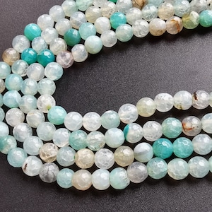 4mm,6mm,faceted Blue Brown Agate Vein Stone Strand,gemstone Beads,round Crackle Agate Strand ...