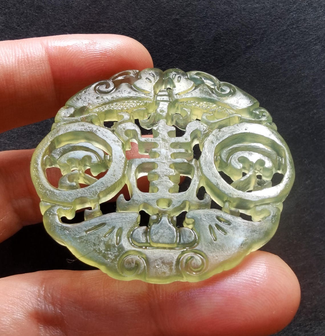 Circle Carving Ruyi Bat Bird Long Life Xiuyu Natural Green Jade Pendant ...