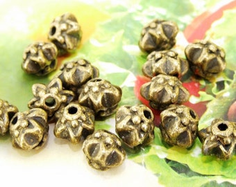 10Beads--- Charm wheel  Balls beads Bronze Plated Brass Filigree Findings Metal Link Beads 8mmx10mm 3B