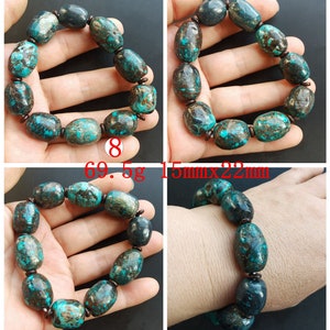 Genuine Hubei Turquoise Bracelet, Barrel old turquoise Heshi,green blue brown multi color natural stone,Stretch Bracelet,Unisex Bracelet A6
