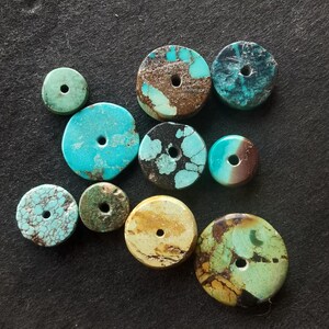 8.8g 10beads Genuine coin donut,natural old turquoise,green black loose beads,for making earring beads,bracelet beads,necklace image 6