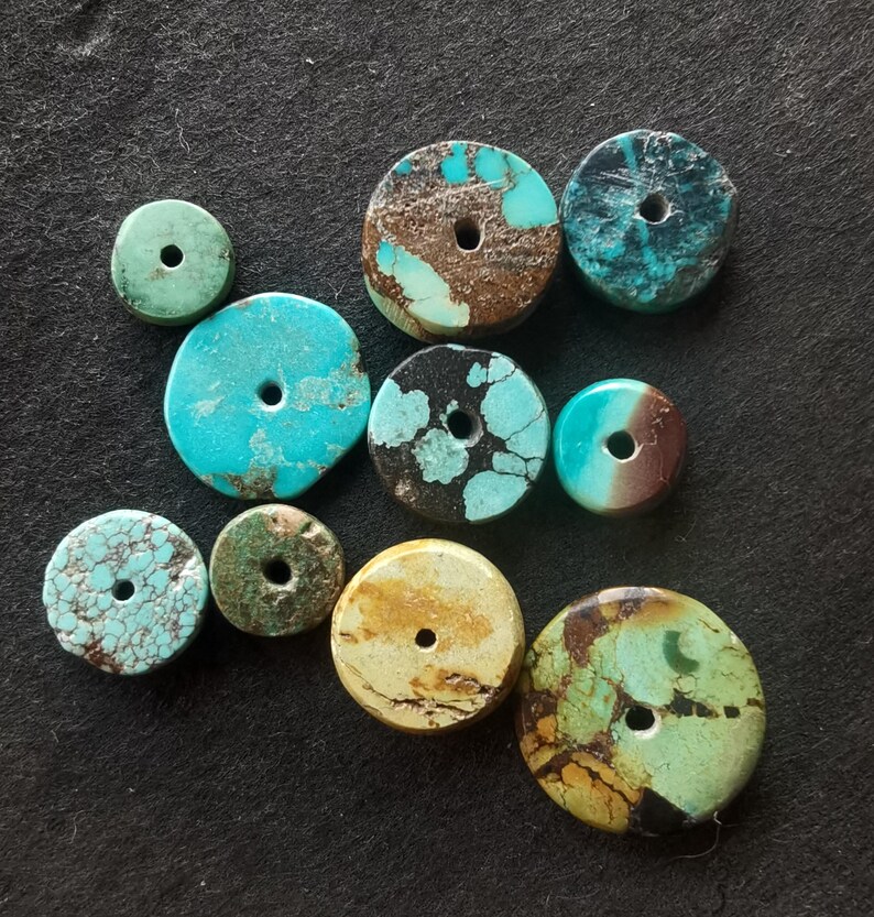 8.8g 10beads Genuine coin donut,natural old turquoise,green black loose beads,for making earring beads,bracelet beads,necklace image 6
