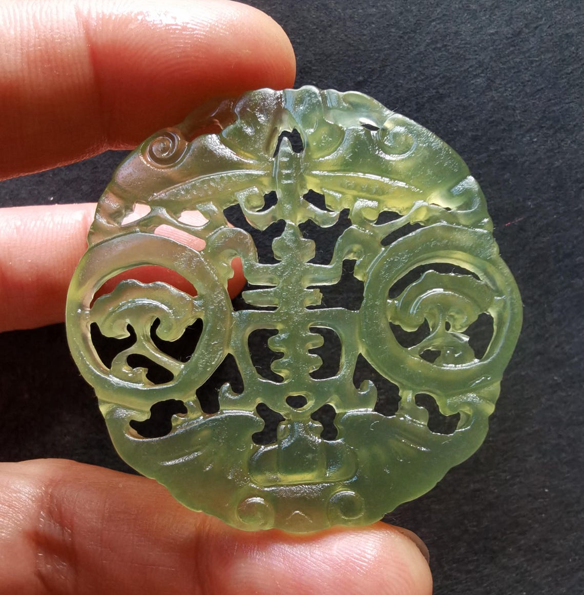 Circle Carving Ruyi Bat Bird Long Life Xiuyu Natural Green Jade Pendant ...