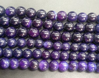 8mm Round Smooth Polished Dark Purple Agate Beads, Semi-precious Gemstone beads, Natural Stones Jewelry Making Full 1 Strand 15", Wholesale