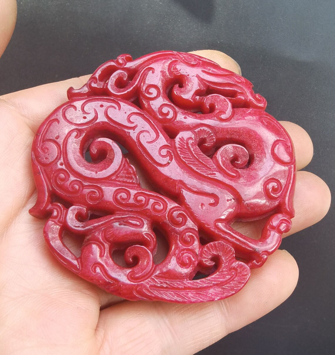 Circle Carved Jade Pendant Charm Chinese Old Dragon red Jade Etsy