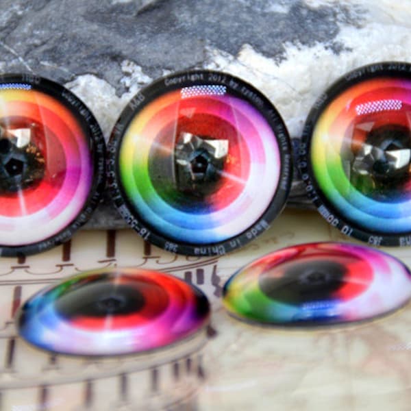 Red Blue Camera lens Handmade photo glass cabochon dome10mm 12mm 14mm 16mm 18mm 20mm 25mm 30mm For Earring Brooch Ring Necklace Bracelet