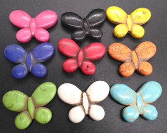 Butterfly Howlite turquoise beads, Pink,Yellow,Purple,Red,Orange,Green, White,Turquoise, Loose Diy beads
