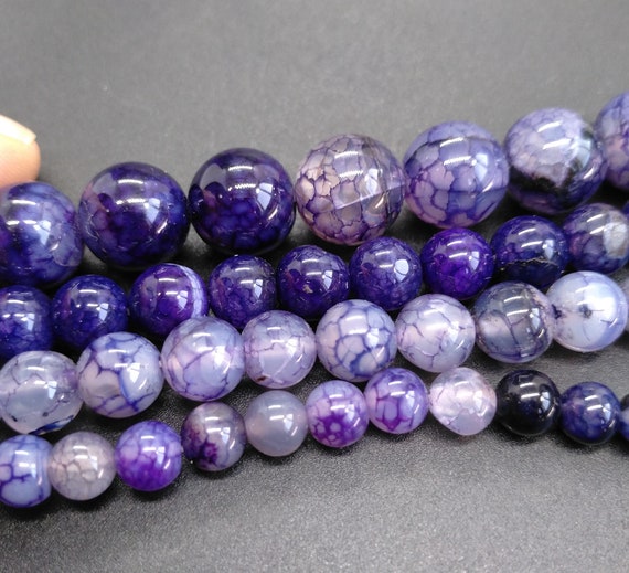 8mm Bright Purple Dragon Vein Glass Beads