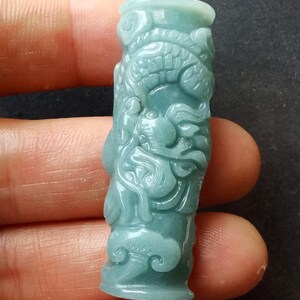 Certified,Dragon pillar carving natural Guatemala blue jadeite Jade Pendant,for making handmade Necklace gemstone Protection Unisex jewelry