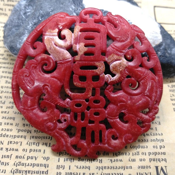 Pendentif/amulette Jade Double Face Feng Shui - Chine, Neuf Sans Emballage