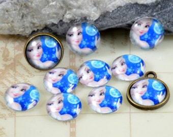 Charm Blue Frozen Elsa Handmade photo glass cabochon dome 10mm 12mm 14mm 16mm 18mm 20mm 25mm 30mm For Earring Brooch Ring Necklace Bracelet