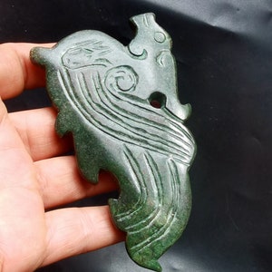 Mythical Animals dragon bird carving green jade stone Pendant,Amulet,good lucky gift for making handmade Necklace Jewerly jade fitting