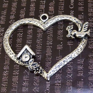 4pcs Heart Bird Link Pendant Base Beads Antique Silver Plated Filigree Findings Metal Connector Link Beads 40mmx32mm N image 2