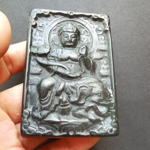 Rectangle Carved God,Patron saint Jade stone Pendant,man natural black Jade,for making handmade Necklace wholesale gemstone jewelry ZB