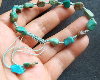 nugget random Genuine Hubei Old Heishi Turquoise stone Weave bead bracelet,green blue multicolor natural stone,Unisex,best Birthday gift