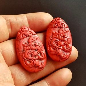 Carved  chinese zodiac dragon pendant, red howlite turquoise stone pendant,Amulet pendant,wholesale loose beads