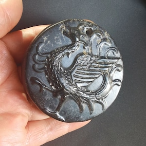 Circle carving Peacock bird natural black Jade jasper stone pendant, charm Amulet for making handmade Necklace Pendant jewelry ZB