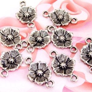 Silver Plated Flower Connector Charms: Filigree Link Beads (15mmx25mm)