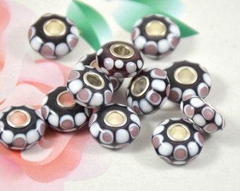 Lavender Dot Lampwork Beads: Large Hole Rondelle Charm (4.5mm)