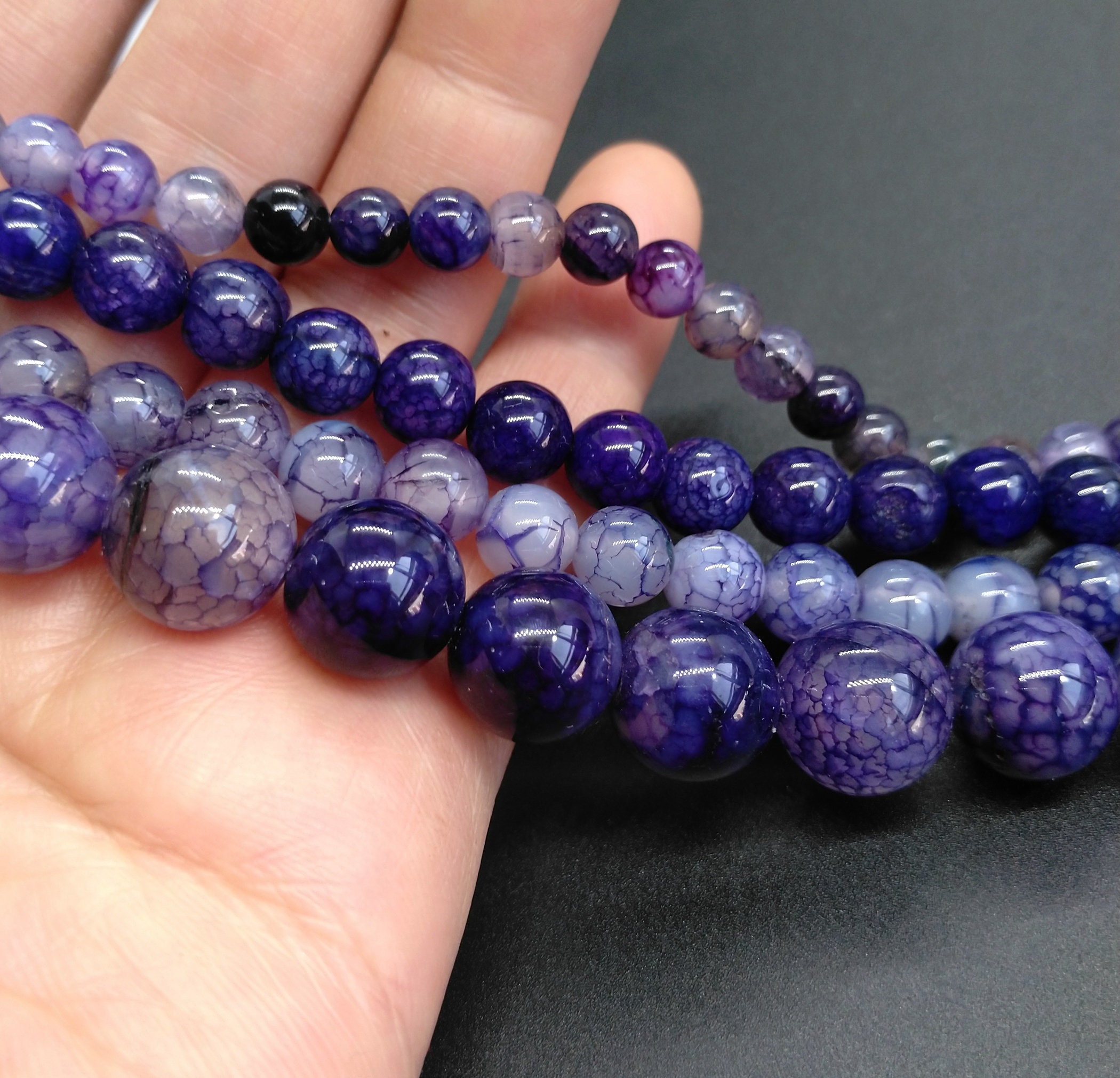 Purple Dragon Veins Agate Beads Round Gemstone Beads Full 1 - Etsy