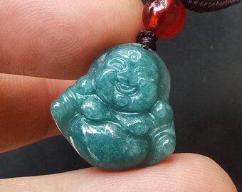 仏教の神々、仏陀、天然ブルージェダイト翡翠石ペンダント、グレードA