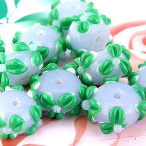 5beads/lot Charm Green Petal Flower Rondelle  Lampwork gemstone beads 8mmx15mm