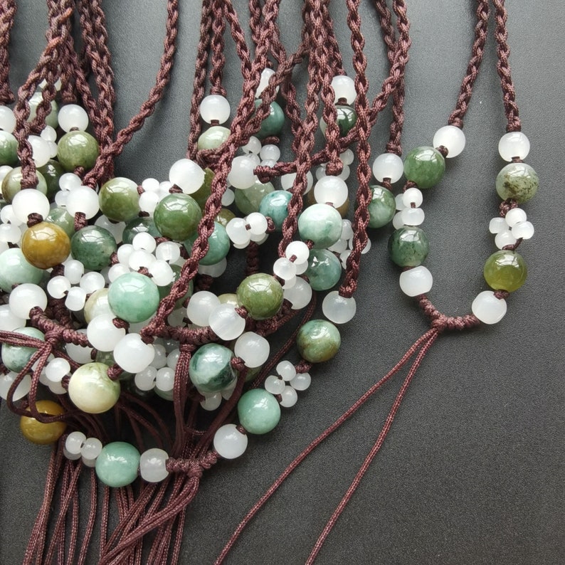 Hand woven jadeite jade stone necklaceAdjustable rope Cord | Etsy