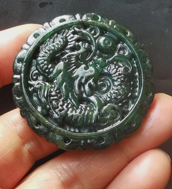 Chinese Zodiac Dragon Jade Pendant: Carved Amulet Necklace