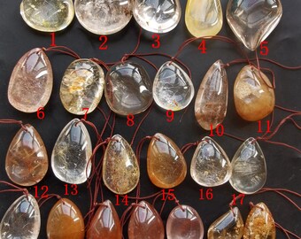 Golden Rutilated Quartz Crystal Cabochon: Natural Gemstone Pendant