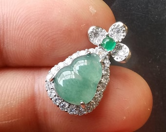 Love gourd good lucky Natural green Jadeite Jade stone pendant,Grade A,Amulet silver plated necklace,Gemstone jewelry