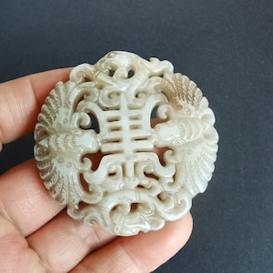 Dragon Phoenix bat long life word carving natural Jade stone Pendant,Good lucky Amulet for making handmade Necklace Pendant Jewelry A05