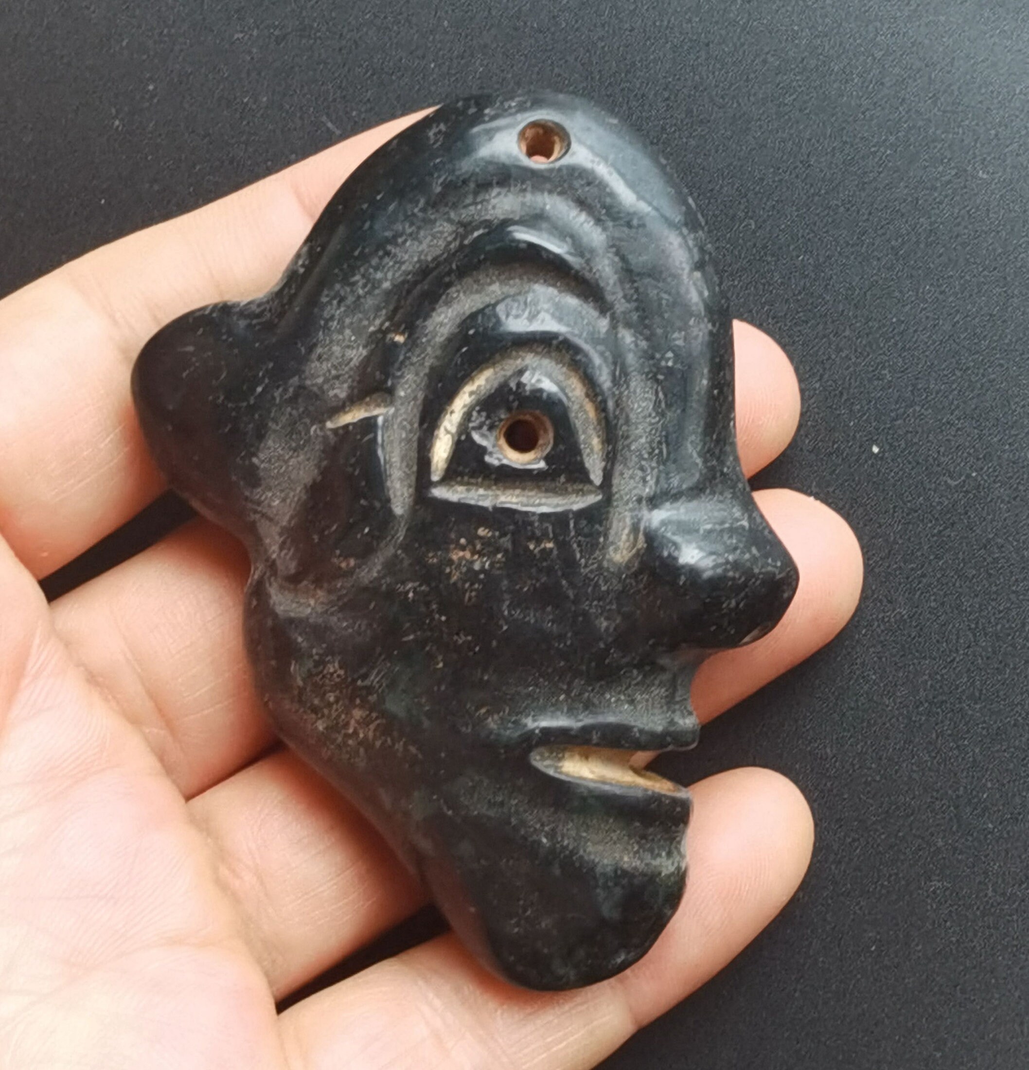 Face Natural Black Jade Stone Pendantdouble Face Gemstone Etsy