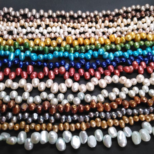 freshwater cultured pearl beads,Top drilled,grey,brown,pink,white,lavender,yellow,green,blue,red,Whosale Pearl Strand,Full One Strand,15"