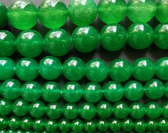 Runda gröna jadepärlor: DIY-tillbehör för ädelstenssmycken - 15,5" sträng