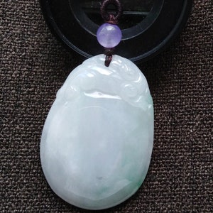 Carved Natural untreated Jadeite Jade pendant,  Flower Dragon Genuine jade, 翡翠 grade A Myanmar, Gemstone bead, Amulet Pendant jewelry E1
