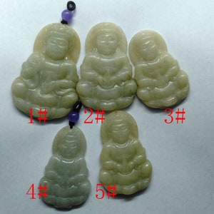 Guanyin Bodhisattva jadeite pendant, Carved Grade A Natural jade stone, yellow Burmese jade, Amulet necklace Pendant, Gemstone bead jewelry image 1