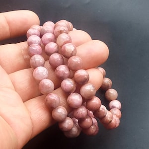 8mm,Round Untreated Natural pink Rhodonite stone beaded bracelet,amulet,Unisex Stretch bracelet,man,woman bracelet,best gift