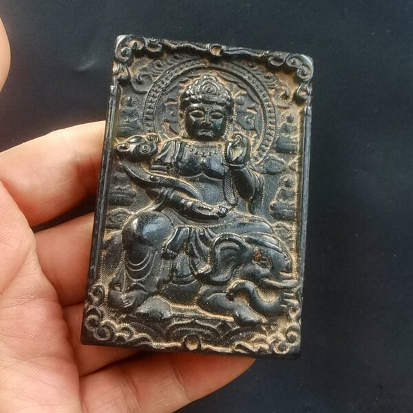 Rectangle Carved God,Patron saint Jade stone Pendant,man natural black Jade,for making handmade Necklace wholesale gemstone jewelry ZB