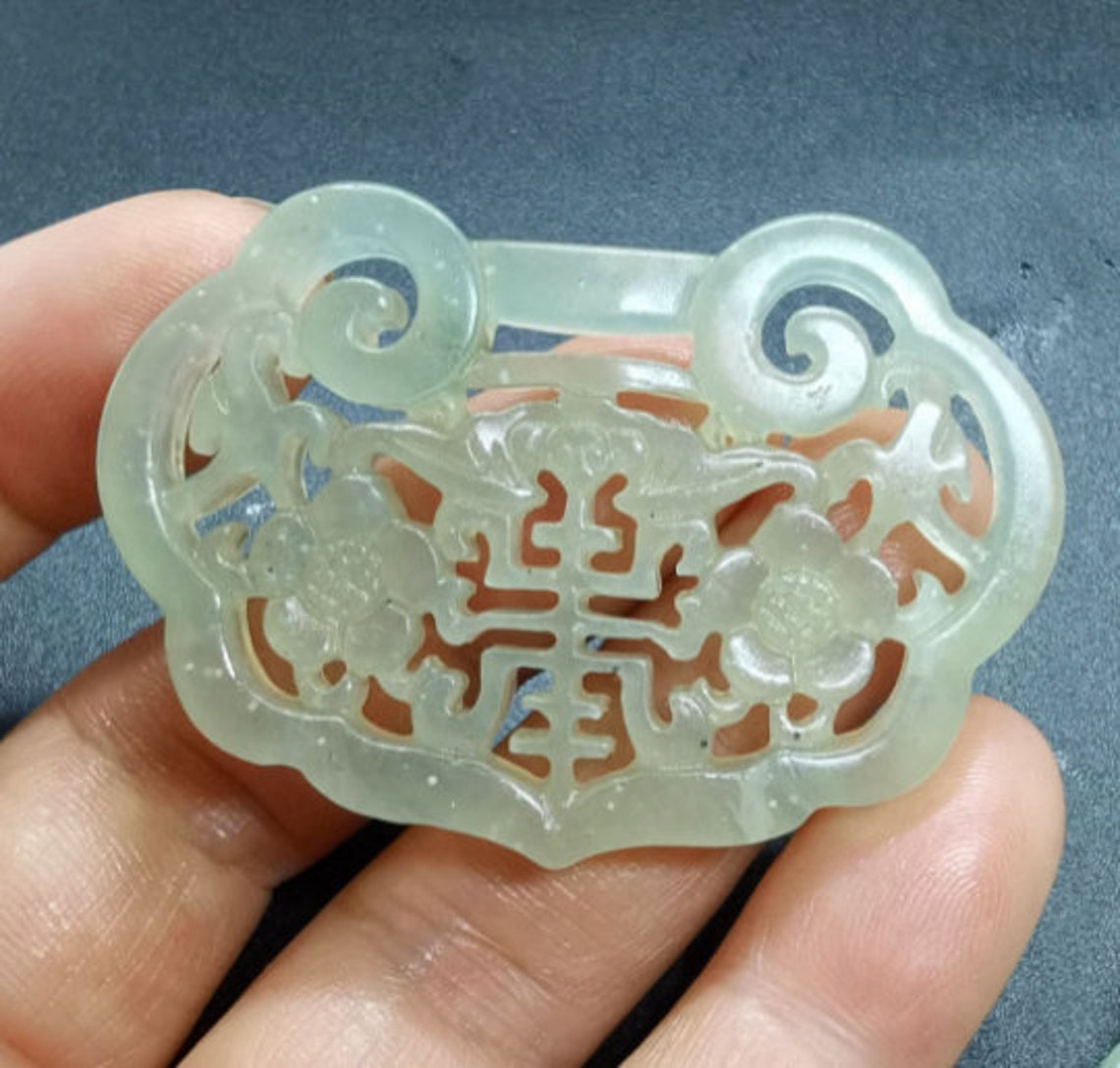 Flower bat bird jade pendant Lock Carved Green natural Jade | Etsy