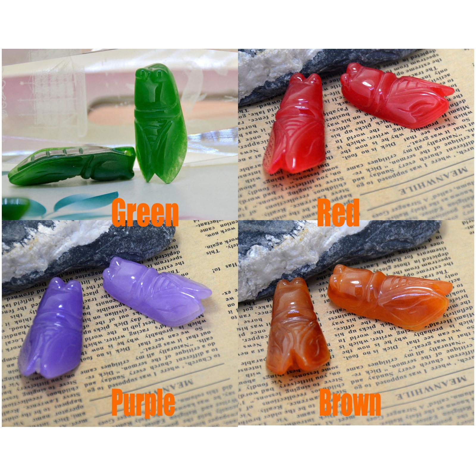 彫刻された翡翠の蝉ペンダント：宝石ジュエリービーズ（44 mm） - Etsy